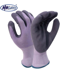 NMSAFETY 13 Gauge nylon /polyester coated Soft Foam Latex Dipped  Working Safety Hand Gloves in purple working gloves